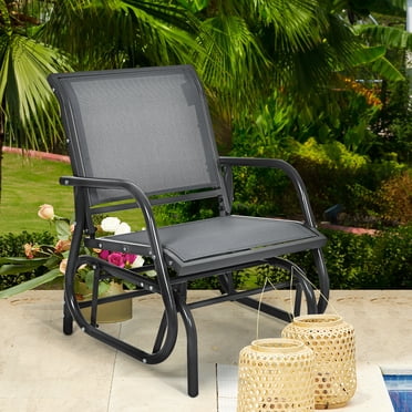 Costway Fauteuil Berçant à Glissière Simple d'Extérieur avec Accoudoirs pour Jardin, Porche, Cour Arrière, Gris