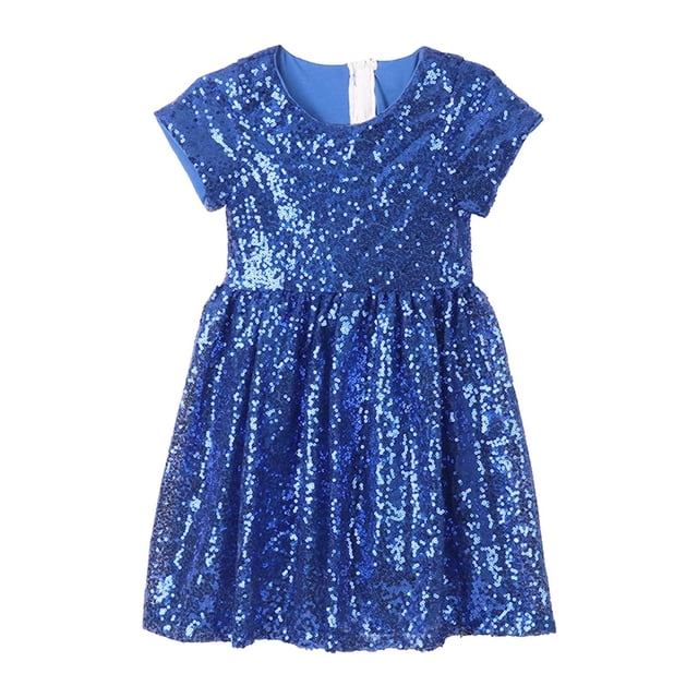 GDREDA Robe d'Été Imprimée Robe Fille Robe Bébé Tout-Petits Robe à Paillettes Enfants Robe de Fête Demoiselle d'Honneur Robe de Mariée Bleu,7a