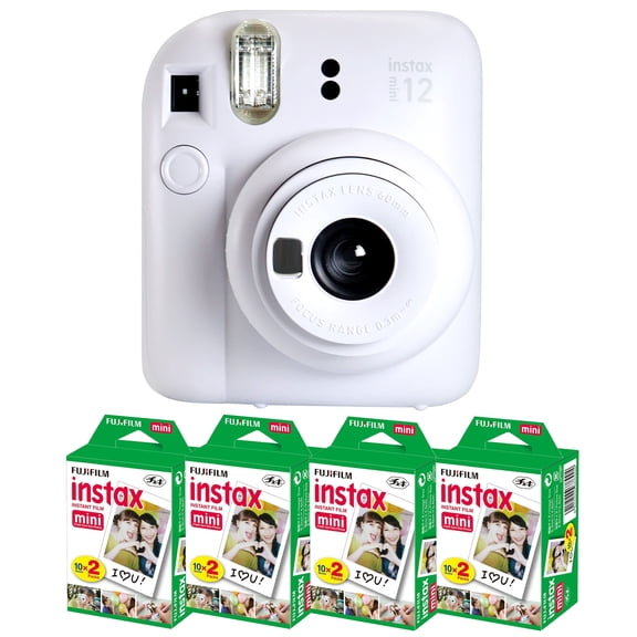 FUJIFILM INSTAX MINI 12 Appareil Photo Instantané (Blanc Argile) + 4x FUJIFILM 2x10 Film MINI INSTAX Film Pack