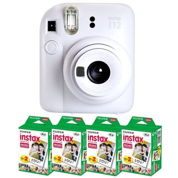 FUJIFILM INSTAX MINI 12 Appareil Photo Instantané (Blanc Argile) + 4x FUJIFILM 2x10 Film MINI INSTAX Film Pack