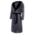 thumbnail image 3 of Innerwin Bath Robes Hoodie Men's Wrap Robe Winter Long Sleeve Soft Dressing Gown Gray Black L, 3 of 6