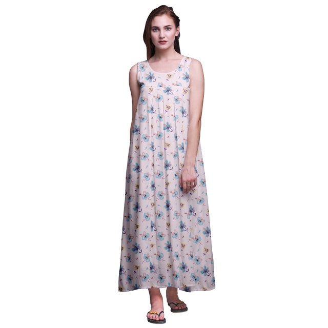 Bimba Rayon Sleeveless Rayon Nightgowns For Women Printed Maxi Length Sleepwear-2X