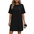 thumbnail image 3 of Sentmoon Robes Chemises pour Femmes avec Poches Col Ras du Cou Couleur Unie Robe Maxi Manches Courtes Coupe Régulière Basique Hawaïenne Robe de Soirée pour Rendez-Vous pour Usage Quotidien Décontracté TG, 3 of 7