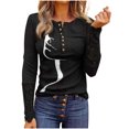 thumbnail image 2 of Womens Ribbed Knit Print Long Sleeves Tunic Lace Tops Button Shirts Casual Slim Fit Blouses Tunic Tops, 2 of 7