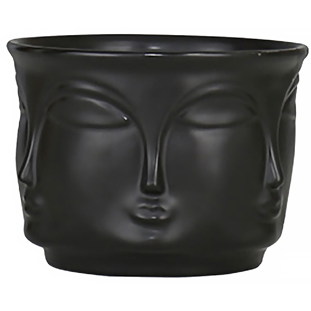 Man Face Design Plant Pot Planter Creative Succulent Cactus Flower Pot Container Home Office Decoration (Black)