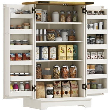 HOMCOM Kitchen Pantry Storage Cabinet with Adjustable Shelves Cream White