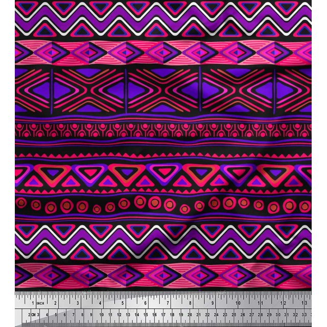 Soimoi Silk Fabric Aztec Geometric Print Sewing Fabric Yard 42 Inch Wide