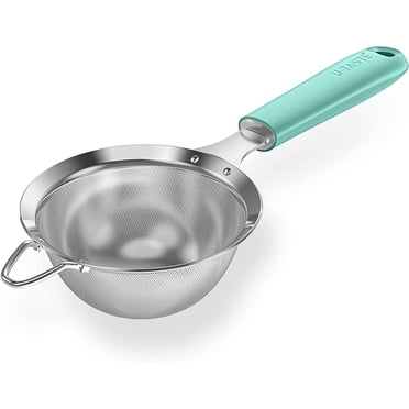 Passoire à Mailles en Acier Inoxydable 18/8: U-Taste Passoire Fine de Cuisine de 3,9 Po avec Poignée en Silicone Robuste Rivetée et Maille 30 pour Filtrer la Farine, les Pâtes, les Fruits, le Quinoa (Aqua Sky)