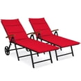 thumbnail image 2 of Costway 2 Pcs Chaise Longue Pliante en Rotin pour Patio avec Coussin en Aluminium avec Roue Rouge, 2 of 10
