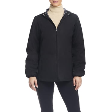 Details Women's Windbreaker Jacket With Gingham Lining Trim Inside of Hood & Yoke