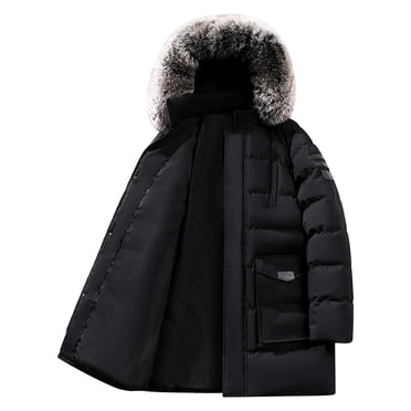 hoksml Parka Mi-Long pour Homme avec Capuche Amovible Manteau d'Hiver Matelassé Isolé Lourd Veste d'Extérieur de Couleur Unie