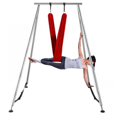 VEVOR Yoga Sling Inversion, 68lbs Inversion Yoga Swing Stand, 551lbs/250kg Aerial Yoga Frame with 236in/6m Yoga Swing Inversion Sling Body Bundle Safety Belts (Red, 19.6ft)
