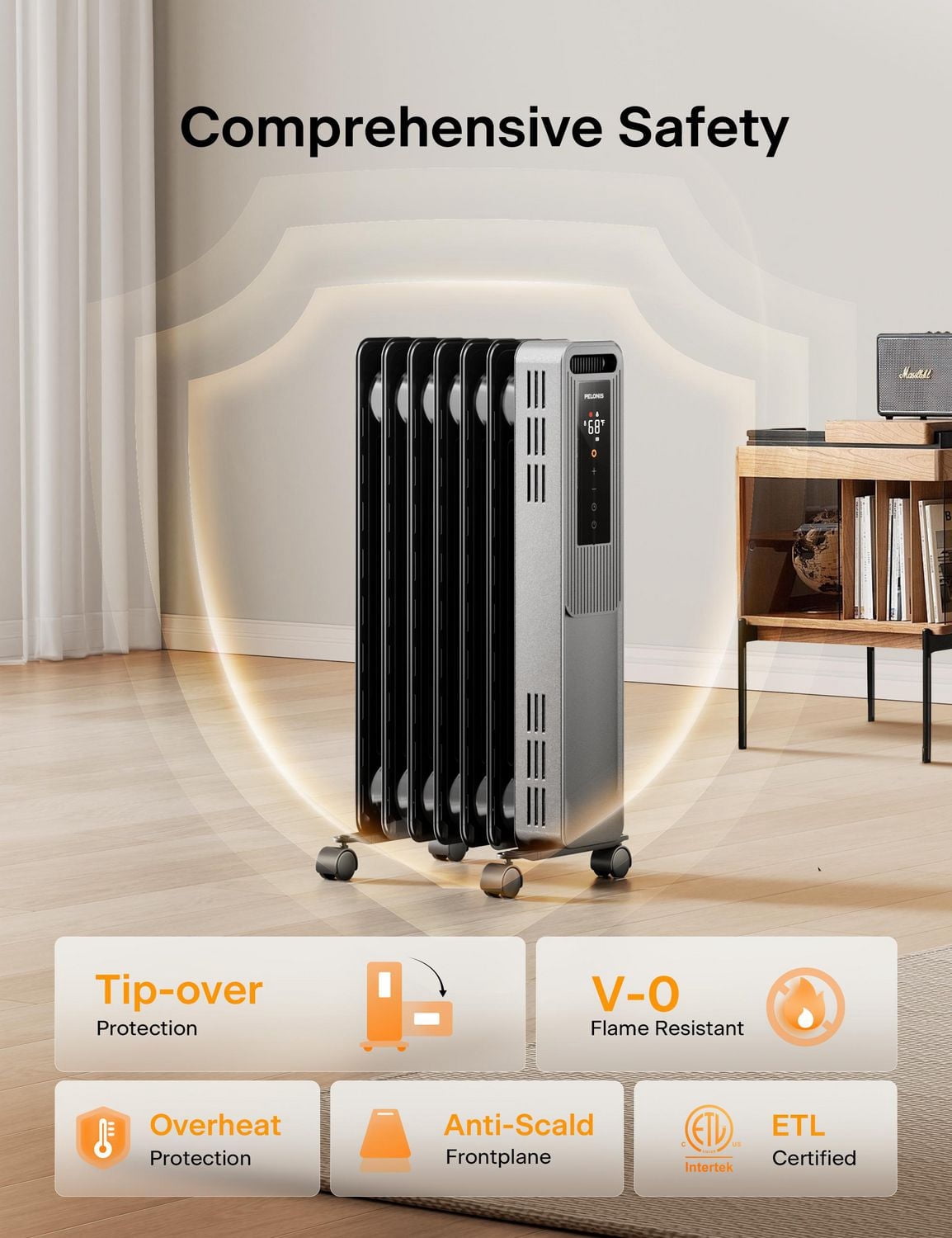 Radiateur à huile électrique Pelonis 1500 W à 3 réglages