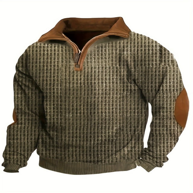 Men‘s Quarter Zip Fleece Sherpa Pullover Sweater Long Sleeve Stand Collar Sweatshirt Top