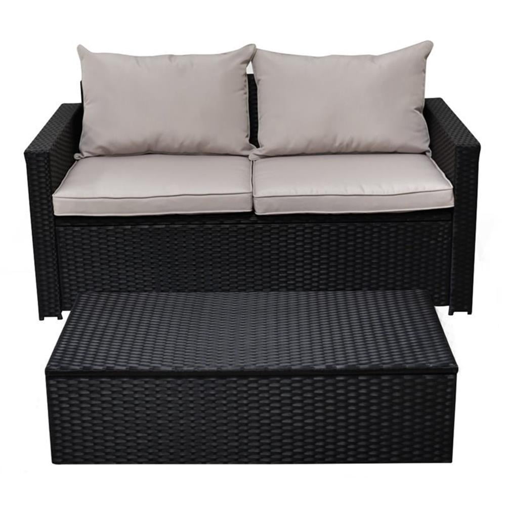 Kingfisher Lane Ensemble de Canapé de Patio en Osier 2 Pcs, Noir