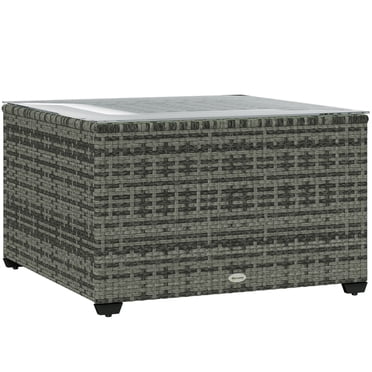 Outsunny 24.4" Patio Wicker Coffee Table, PE Rattan Side Tables Light Grey