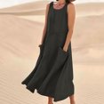 thumbnail image 1 of Jsaierl Robes d'Été pour Femmes 2024 Décontractées Boho Robe Soleil Col Rond Sans Manches Plage Vacances Robes Maxi avec Poches, 1 of 5