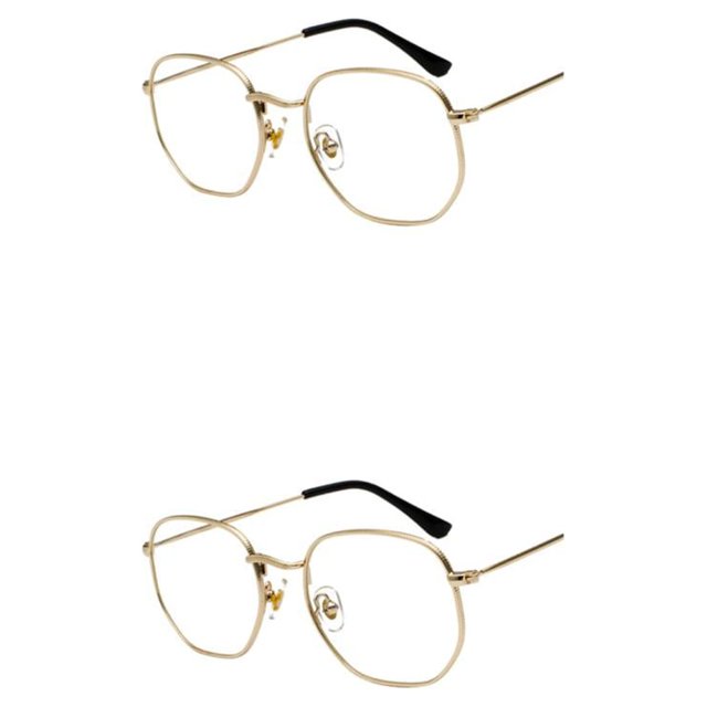 Thinsony Hexagonal Polarized Lightweight Frame Unisex Protection PC Hexagon Men Women Comfortable gold anti-blue light 2Set