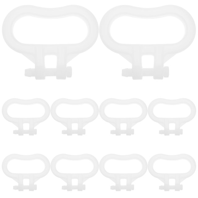 10pcs heavy-duty plastic bucket handle replacement with ergonomic grip, shown in white. These durable handles are designed for water buckets, pails, and round containers, providing a comfortable grip for easy carrying. Made from thickened plastic, they measure 10.00x8.00x1.00cm and are suitable for heavy loads. The set includes ten handles, ideal for household chores, gardening, and cleaning tasks.