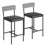 Set of 2 Upholstered Bar Stools with Backrest & Footrest – 25.5" Counter Height Dining Chairs – Thick Cushion – Metal Frame – Kitchen Island or Breakfast Bar – Grey – Two Piece Bar Chair