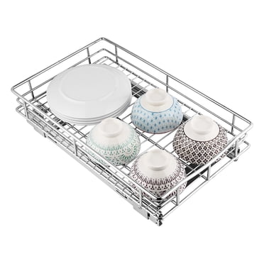 Organisateur d'Armoire Coulissant pour Cuisine 11 Pouces L x 18 Pouces P x 4 Pouces H, Tablette Coulissante sous Armoire, Chrome