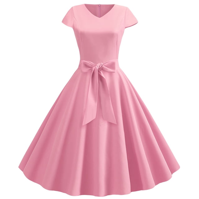 EGNMCR Robes d'Été Femmes Tendance 2024 Femmes Vintage Manches Courtes 50s Ménagère Décontractée Soirée Fête Bal Robe