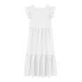 thumbnail image 4 of Teen Girls Maxi Long Dress Ruffle Sleeve Round Neck Solid Color Casual Holiday Dresses with Pockets White 150, 4 of 6