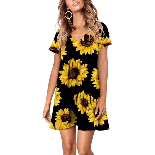 SMihono Robes d'Été Bohémiennes pour Femmes Grande Taille Mode Décontractée Col en V Imprimé Floral Manches Courtes Robe Ample