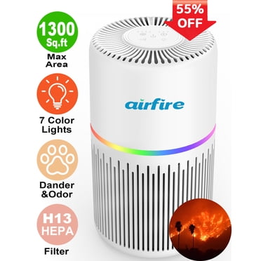 AIRFIRE Air Purifiers for Home up to 1300sq.ft, HEPA Air Purifiers for Bedroom, Pollen, Wildfire/Smoke, Pet Dander&Odor, AP206, White