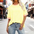 thumbnail image 2 of Staron Plus Size T-Shirts for Women Casual Patchwork Color Round Neck Short Sleeve Loose Comfy Basic Spring Summer Top, Yellow L, 2 of 4
