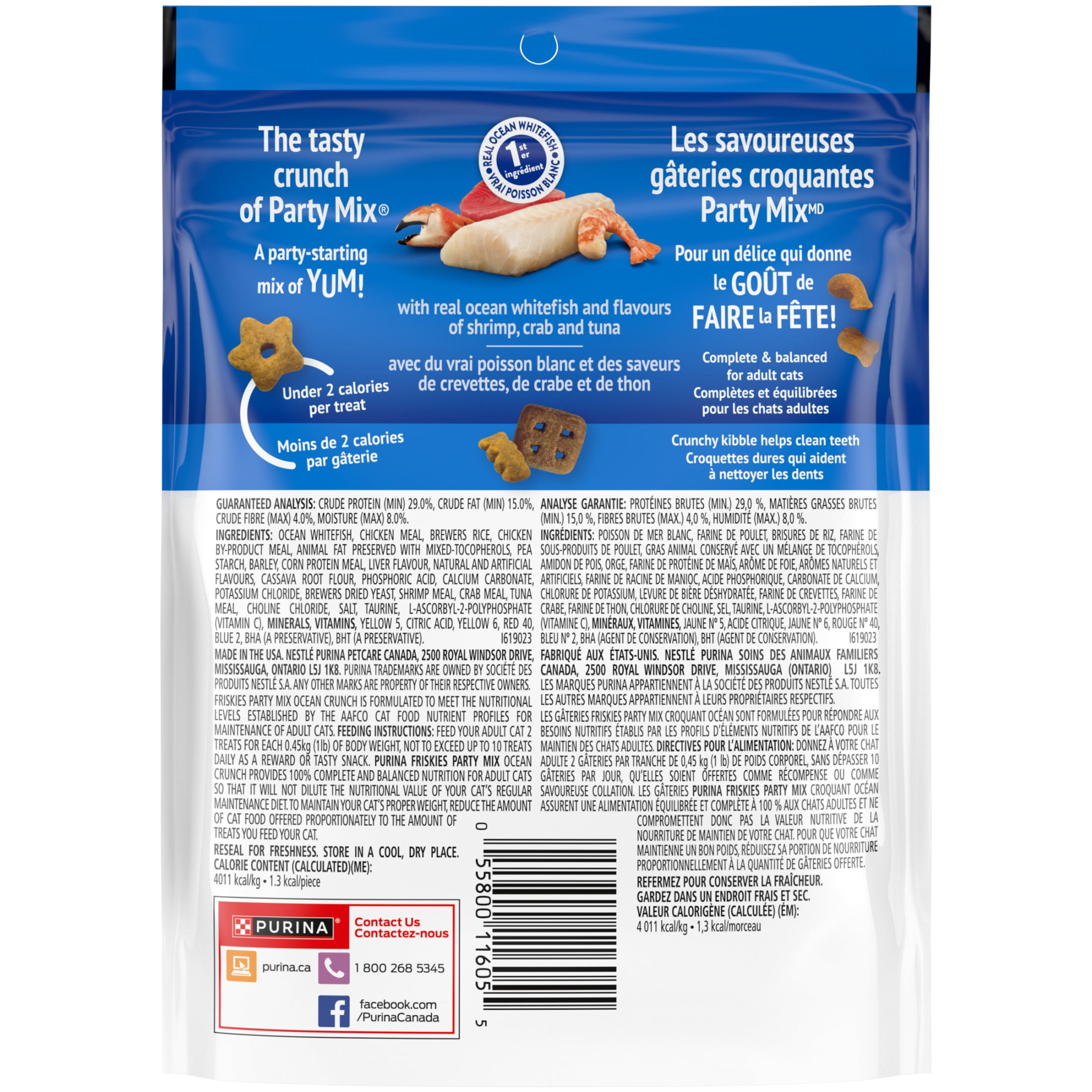 Purina Friskies Party Mix Ocean Crunchy Kibble with Real Whitefish, Cat Treats, 510 g