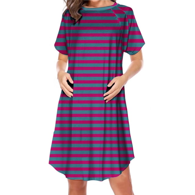 Bwiyojiz Mode Tailles P-TTG Fermeture Éclair Latérale Allaitement Maternité Imprimé Robe à Manches Courtes Col Rond pour Femmes Enceintes Pyjama Décontracté