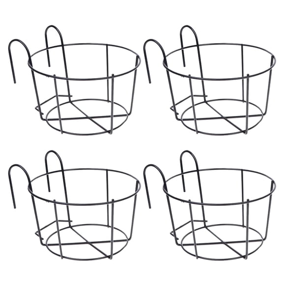 4Pcs Hanging Railing Planters Flower Pot Holders Plant Iron Racks Fence Metal Potted Stand Mounted Balcony Baskets Small