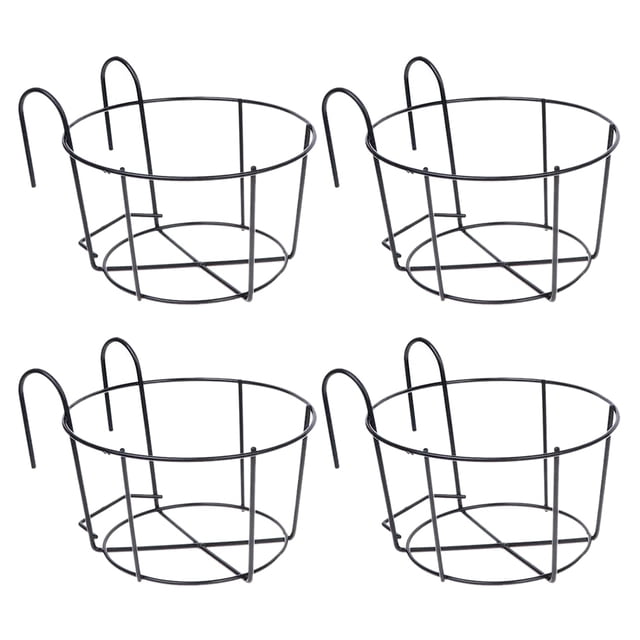 4Pcs Hanging Railing Planters Flower Pot Holders Plant Iron Racks Fence Metal Potted Stand Mounted Balcony Baskets Small