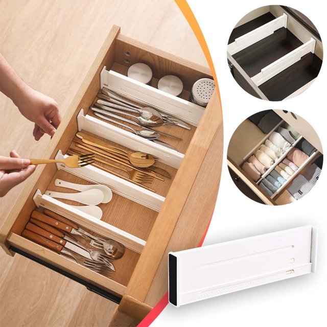 RRJ 2Pcs Adjustable Drawer Dividers Organizer, Expandable Drawer Partition 37-65cm / 27-45cm, White Plastic Drawer Organizer For Bedroom Bathroom Office, Customizable Drawer Divider For Closet