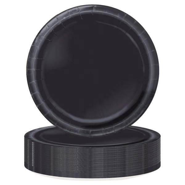 Unique Industries Black Solid Round 9" Dinner Plates, 55ct
