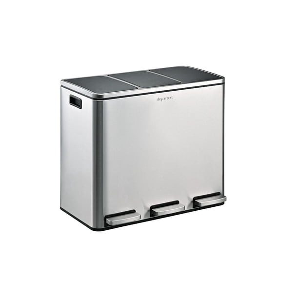 Poubelle de recyclage Step N’ Sort à 3 compartiments, 54 L (3 x 18 L), en acier inoxydable, avec couvercle et seaux amovibles