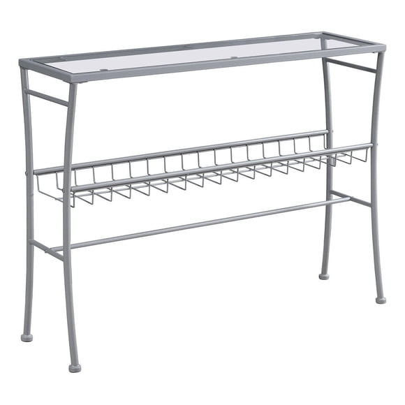 Monarch Specialties Accent Table, Console, Entryway, Narrow, Sofa, Living Room, Bedroom, Metal, Tempered Glass, Silver, Clear, Contemporary, Modern