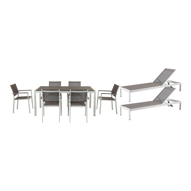 Pangea Home David 9 Pièces Moderne Aluminium Patio Salle à Manger Ensemble en Blanc/gris