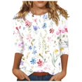 thumbnail image 1 of Haut Tunique à Manches 3/4 Imprimé pour Femme, Col Ras du Cou, Blouse Décontractée, T-Shirt pour Usage Quotidien, 1 of 5