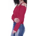thumbnail image 4 of Moomaya Womens Cold Shoulder Short Top Solid Full Sleeves Summer Tee Tops, 4 of 6