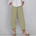 thumbnail image 2 of Timegard Plus Size Pants for Women Elastic Waist Solid Color Comfy Fall Casual Crop Pants with Pockets, 2 of 5