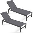 thumbnail image 1 of Chaise longue de terrasse, chaise longue inclinable avec 6 positions réglables, cadre en aluminium, chaises de bronzage extérieures pour terrasse, cour, piscine (2, gris), 1 of 18