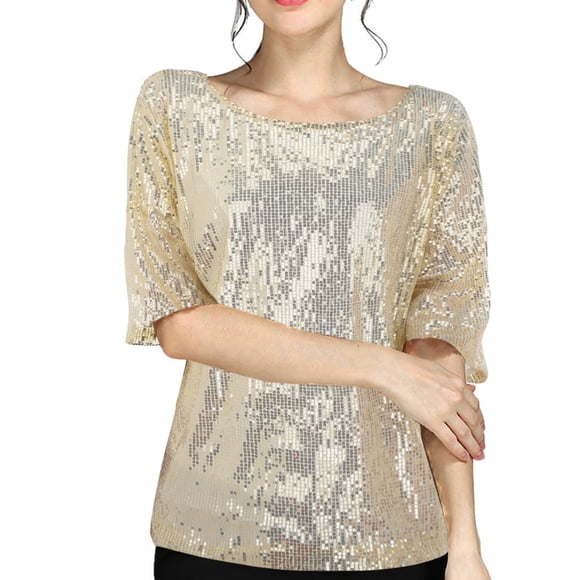 Fgnfyis Blouse Fashion Casual Sequins Party Top Tops Women Shirt Crop Coctail Women's Blouse Womens Tshirts Gold XXL