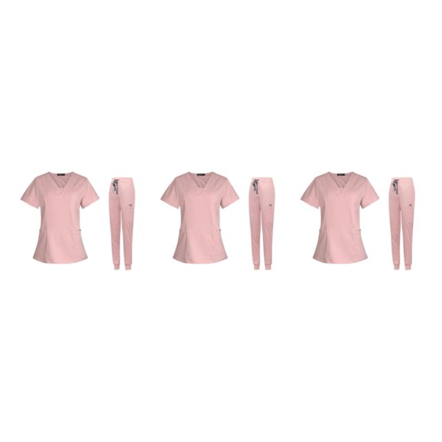 maskred Ensemble de Sarrau pour Femmes Infirmière Col en V Lavable à la Machine Manches Courtes Tenue Confortable Rose P Ensemble de 3