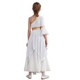 thumbnail image 2 of Alvivi Robe de Danse Liturgique de Louange pour Filles, Métallique, une Épaule, Manche Évasée, Robe d'Église, Performance sur Scène, Blanc, 10, 2 of 5