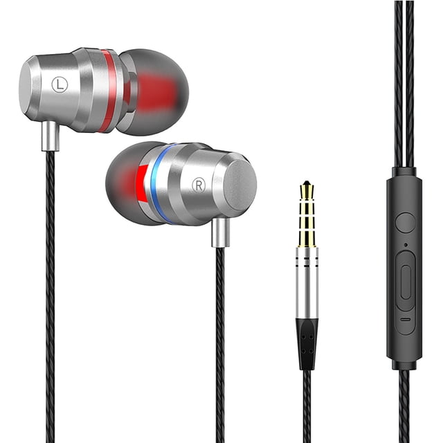 In-Ear Headphones with Microphone - 3.5mm Wired Earbuds, Stereo Sound, Powerful Bass - for iOS, Android, Laptops, MP3, Gaming, 100cm Cable