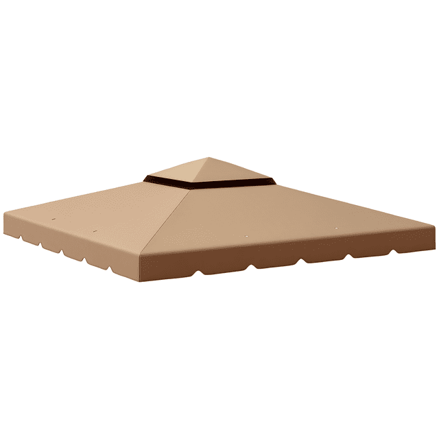 Outsunny Toit de Rechange pour Pavillon à Double Toit 10'x10 Pieds en Kaki. Fabriqué en polyester Enduit PA, Il Présente un Toit à Deux Niveaux pour la Circulation d'Air et la Stabilité en conditions Ventées. Comprend Huit Trous d'Évacuation de la Pluie pour Prévenir l'Accumulation d'Eau et Convient aux Pavillons Outsunny 9.8 Pieds x 9.8 Pieds (3 x 3 m). Équipé de Crochets et Boucles pour une Fixation Facile et d'Un Tissu en Saut pour une Couverture Accrue.