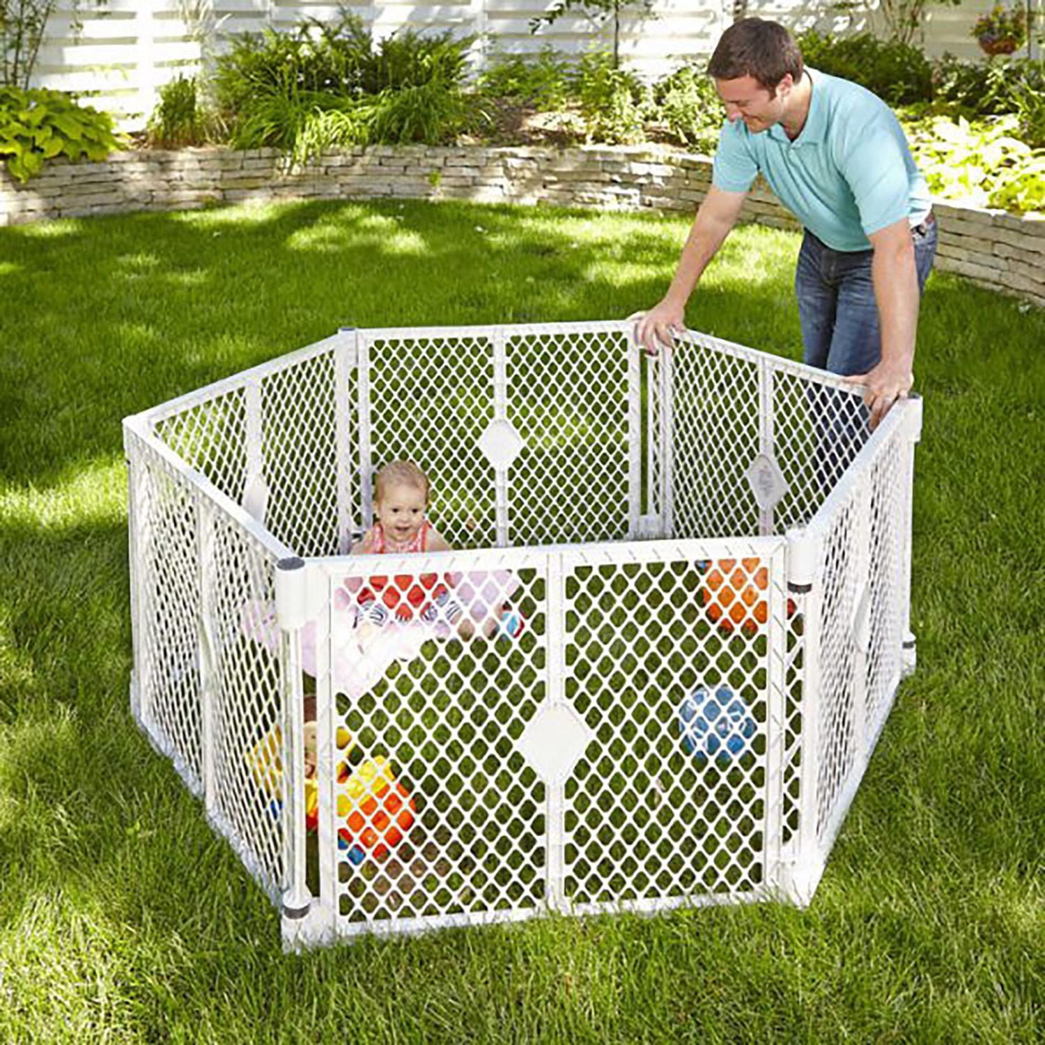 North States 6-Panel Easy To Use Baby Gate Plastic Superyard Classic Baby or Pet Playard