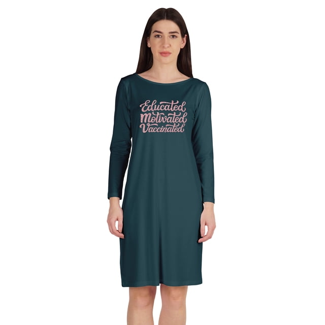Inkmeso Educated Motivated Vaccinated T-Shirt Funny Pro Vaccine Boat Neck Dress